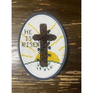 Vintage Oval Frame Cross Stitch Crucifix| Easter Decor| Cottagecore | Religious